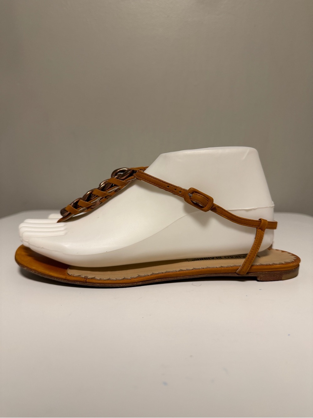 Manolo Blahnik Brown Thong Metal Chain Sling back Sandals EU 38 US 8 UK 5